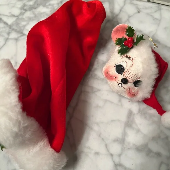 Annalee Dolls Mouse in Santa hat 1988. Mouse head ornament 1998. Good condition - Picture 7 of 8